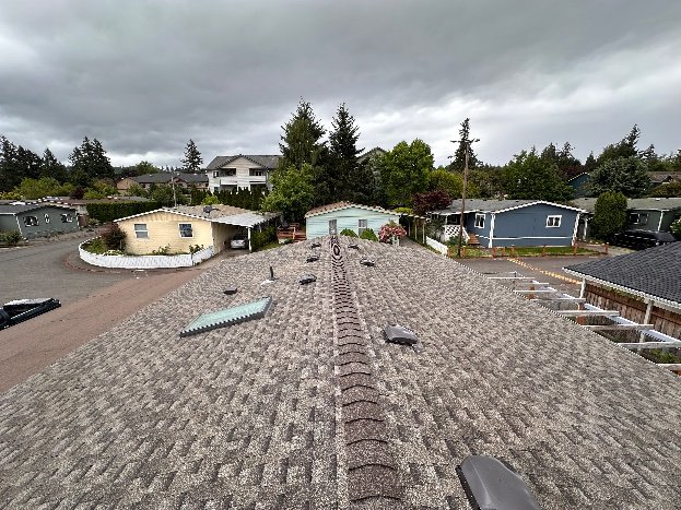 New shingle roof ridge overlooking Portland neighborhood